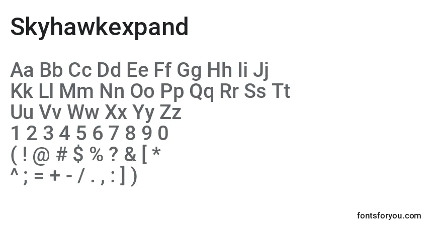 Czcionka Skyhawkexpand – alfabet, cyfry, specjalne znaki