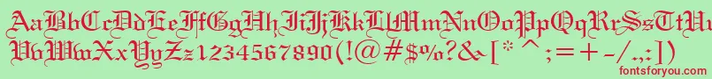 フォントWeddingTextBt – 赤い文字の緑の背景