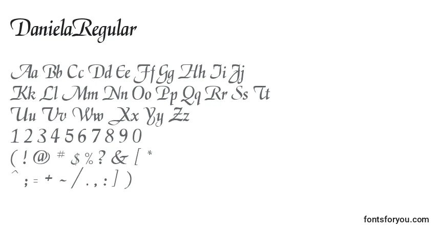 Czcionka DanielaRegular – alfabet, cyfry, specjalne znaki