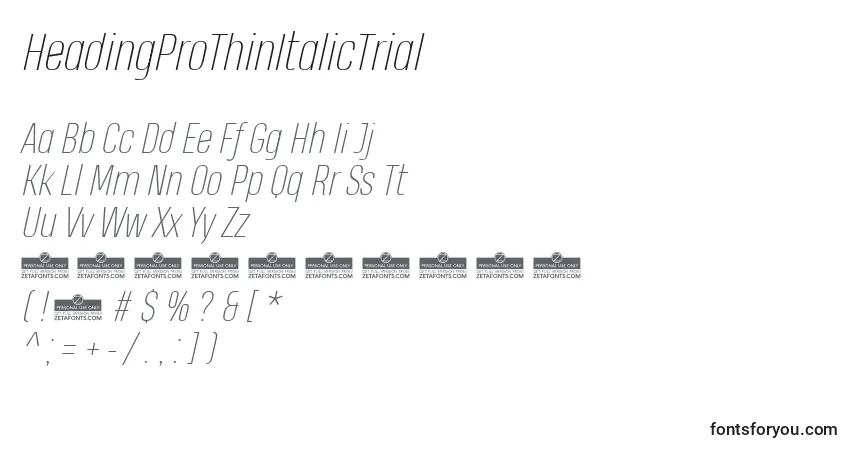 HeadingProThinItalicTrialフォント–アルファベット、数字、特殊文字