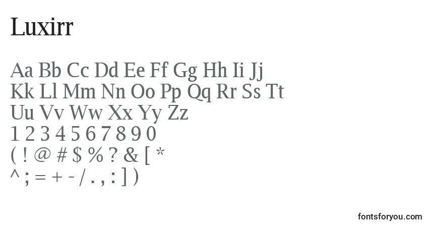 Luxirr-fontti – aakkoset, numerot, erikoismerkit