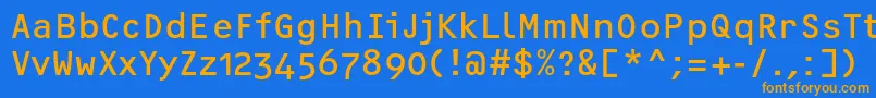 フォントOcrfRegularosfc – オレンジ色の文字が青い背景にあります。