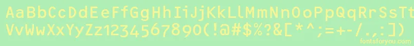 フォントOcrfRegularosfc – 黄色の文字が緑の背景にあります