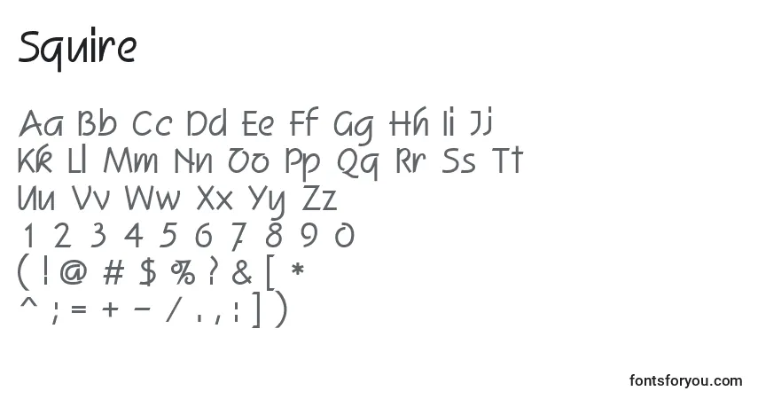 Czcionka Squire – alfabet, cyfry, specjalne znaki