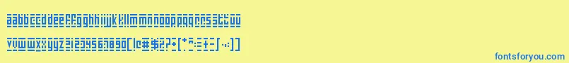 SuperSkinnyPixelBricks-Schriftart – Blaue Schriften auf gelbem Hintergrund