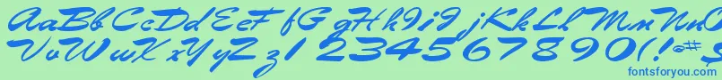 Eggshell61Bold-Schriftart – Blaue Schriften auf grünem Hintergrund