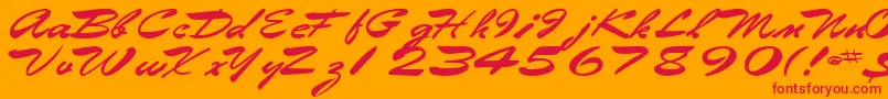 Eggshell61Bold-Schriftart – Rote Schriften auf orangefarbenem Hintergrund