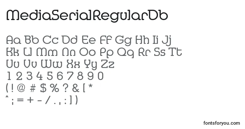 Czcionka MediaSerialRegularDb – alfabet, cyfry, specjalne znaki