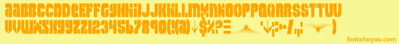 SpaceCruiserCondensed-Schriftart – Orangefarbene Schriften auf gelbem Hintergrund