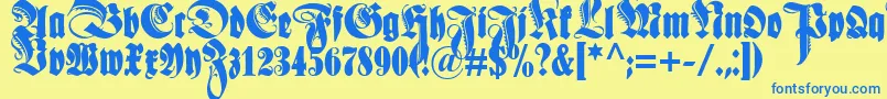 Schmaleanzeigenschriftzier Font – Blue Fonts on Yellow Background