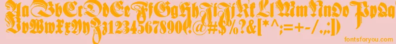 Schmaleanzeigenschriftzier-Schriftart – Orangefarbene Schriften auf rosa Hintergrund