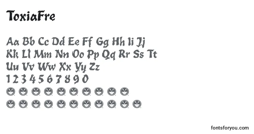 Czcionka ToxiaFre – alfabet, cyfry, specjalne znaki