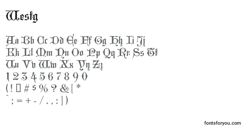 A fonte Westg – alfabeto, números, caracteres especiais