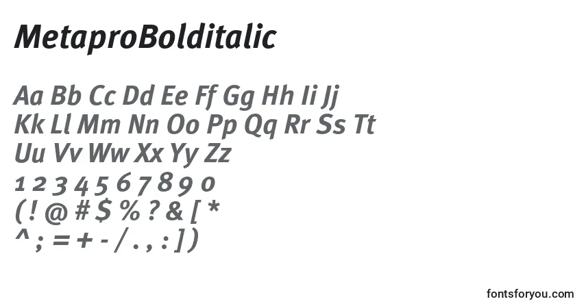 Schriftart MetaproBolditalic – Alphabet, Zahlen, spezielle Symbole