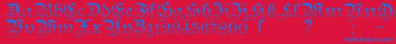 Teutonic3-Schriftart – Blaue Schriften auf rotem Hintergrund