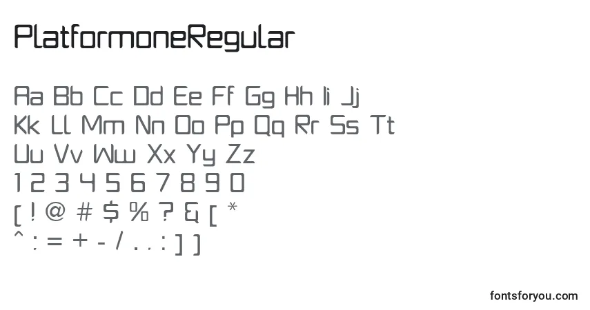 A fonte PlatformoneRegular – alfabeto, números, caracteres especiais