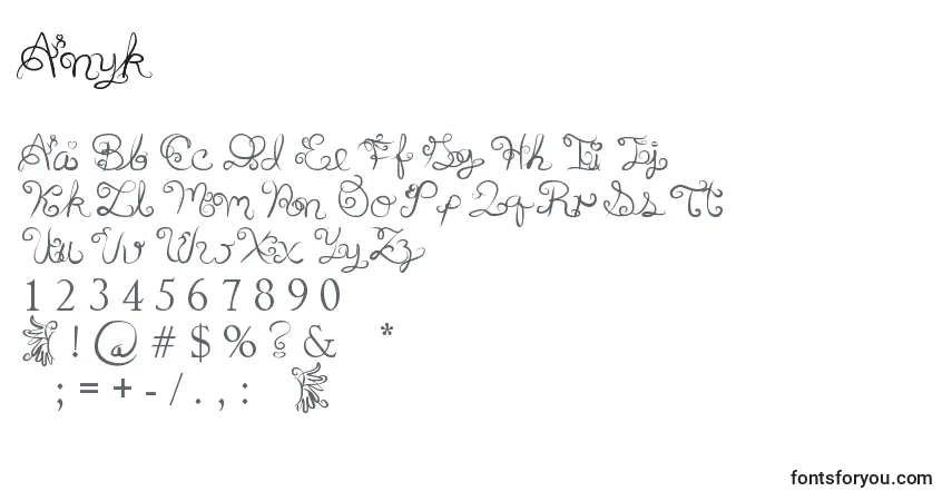 Schriftart Anyk – Alphabet, Zahlen, spezielle Symbole