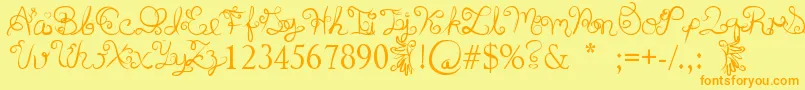 フォントAnyk – オレンジの文字が黄色の背景にあります。