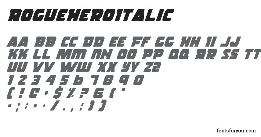 Шрифт RogueHeroItalic – алфавит, цифры, специальные символы