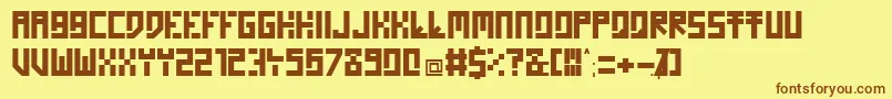 フォントHomon – 茶色の文字が黄色の背景にあります。