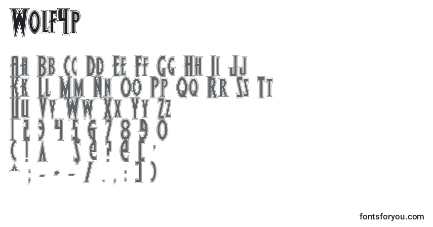 Czcionka Wolf4p – alfabet, cyfry, specjalne znaki