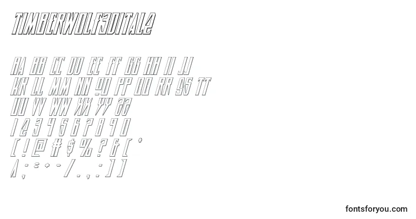 A fonte Timberwolf3Dital2 – alfabeto, números, caracteres especiais