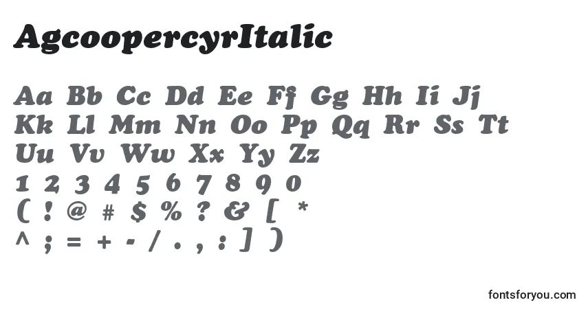 Schriftart AgcoopercyrItalic – Alphabet, Zahlen, spezielle Symbole