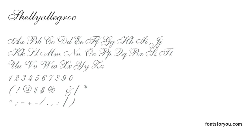 A fonte Shellyallegroc – alfabeto, números, caracteres especiais