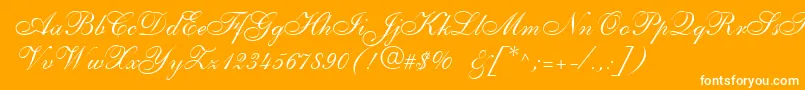 Shellyallegroc-Schriftart – Weiße Schriften auf orangefarbenem Hintergrund