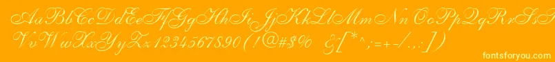 Shellyallegroc-Schriftart – Gelbe Schriften auf orangefarbenem Hintergrund