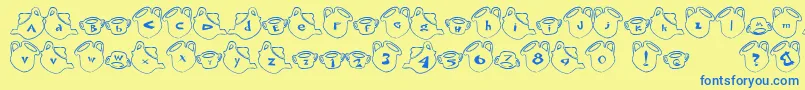CupFont-Schriftart – Blaue Schriften auf gelbem Hintergrund