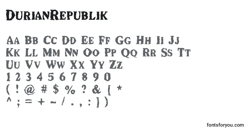 Schriftart DurianRepublik – Alphabet, Zahlen, spezielle Symbole