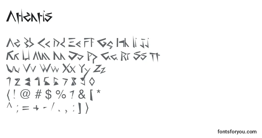 A fonte Atlantis – alfabeto, números, caracteres especiais