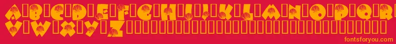 LmsSheShells-Schriftart – Orangefarbene Schriften auf rotem Hintergrund