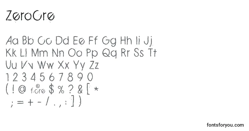 Schriftart ZeroCre – Alphabet, Zahlen, spezielle Symbole