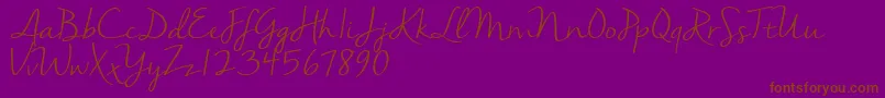 Nellasuedemo-Schriftart – Braune Schriften auf violettem Hintergrund