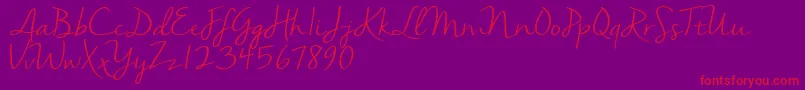 Nellasuedemo-Schriftart – Rote Schriften auf violettem Hintergrund