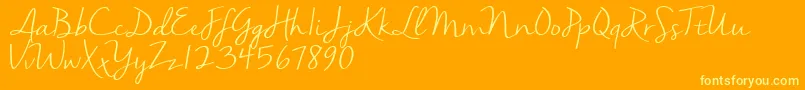 Nellasuedemo-Schriftart – Gelbe Schriften auf orangefarbenem Hintergrund