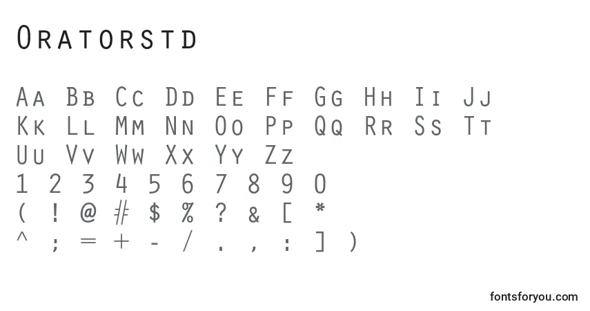 Czcionka Oratorstd – alfabet, cyfry, specjalne znaki
