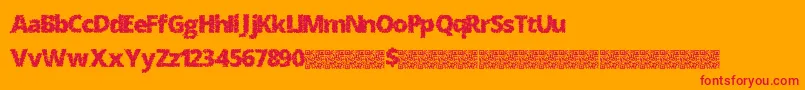 Splatmatrix-Schriftart – Rote Schriften auf orangefarbenem Hintergrund