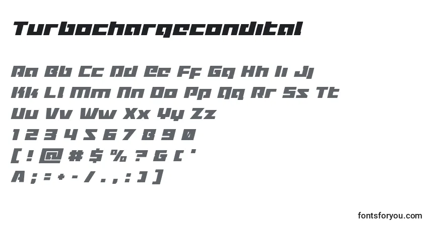 Czcionka Turbochargecondital – alfabet, cyfry, specjalne znaki