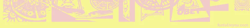 Obey3DCaps-fontti – vaaleanpunaiset fontit keltaisella taustalla