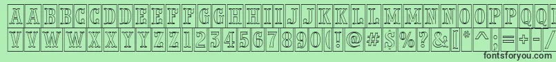 PresentumnrcmotlRegular-fontti – mustat fontit vihreällä taustalla