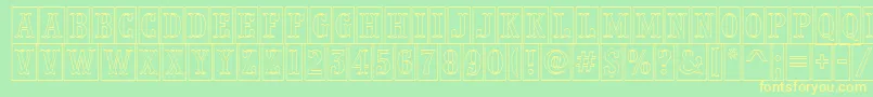 PresentumnrcmotlRegular-fontti – keltaiset fontit vihreällä taustalla