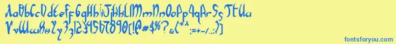 フォントXaphanBold – 青い文字が黄色の背景にあります。