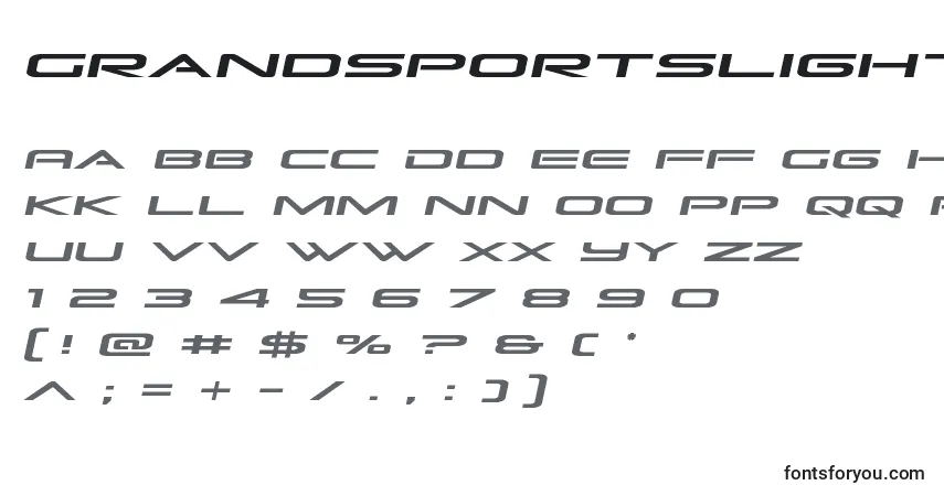 A fonte Grandsportslightital – alfabeto, números, caracteres especiais