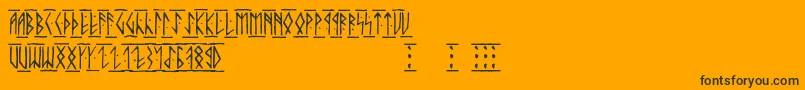 Runicaltc-Schriftart – Schwarze Schriften auf orangefarbenem Hintergrund