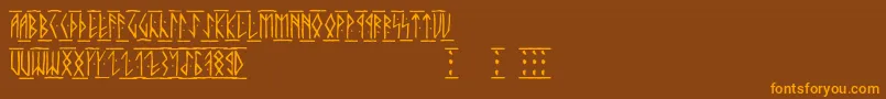 Runicaltc-Schriftart – Orangefarbene Schriften auf braunem Hintergrund