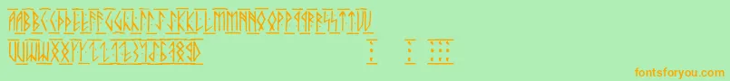 Runicaltc-Schriftart – Orangefarbene Schriften auf grünem Hintergrund