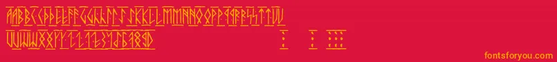 Runicaltc-Schriftart – Orangefarbene Schriften auf rotem Hintergrund